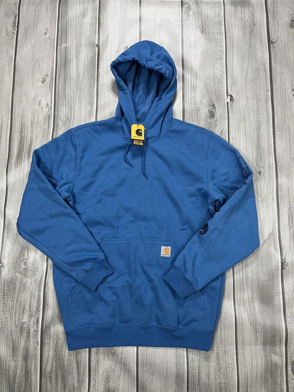 NEW Carhartt Iconic K288 Hoodie Men's Med Horizon Blue Logo Long Sleeve Pullover